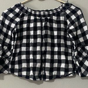 Justice Black and White 3/4 Sleeve Crop Blouse with Bell Sleeves